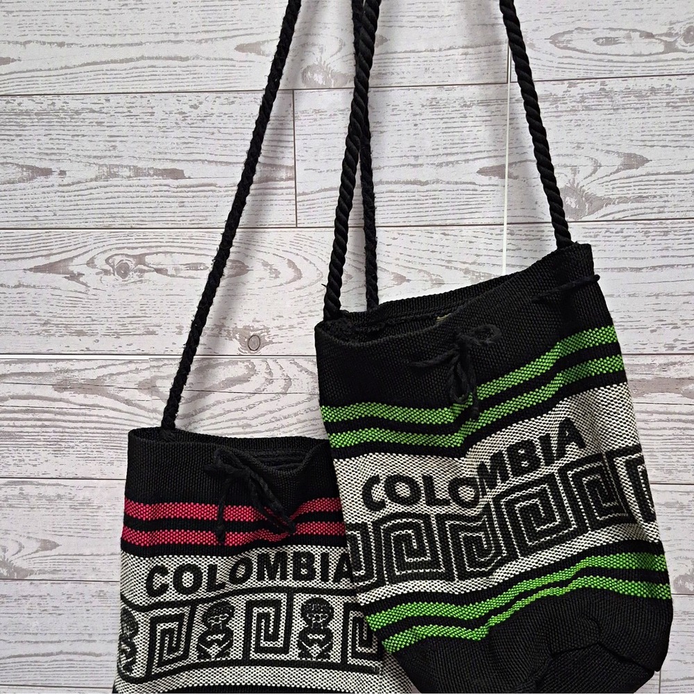 STEX Woven Striped Drawstring Crossbody Bag AdjustableStrap Black Green Whit red
